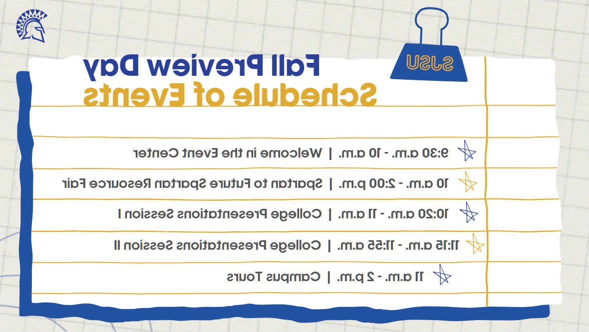 Preview Day Schedule of Event